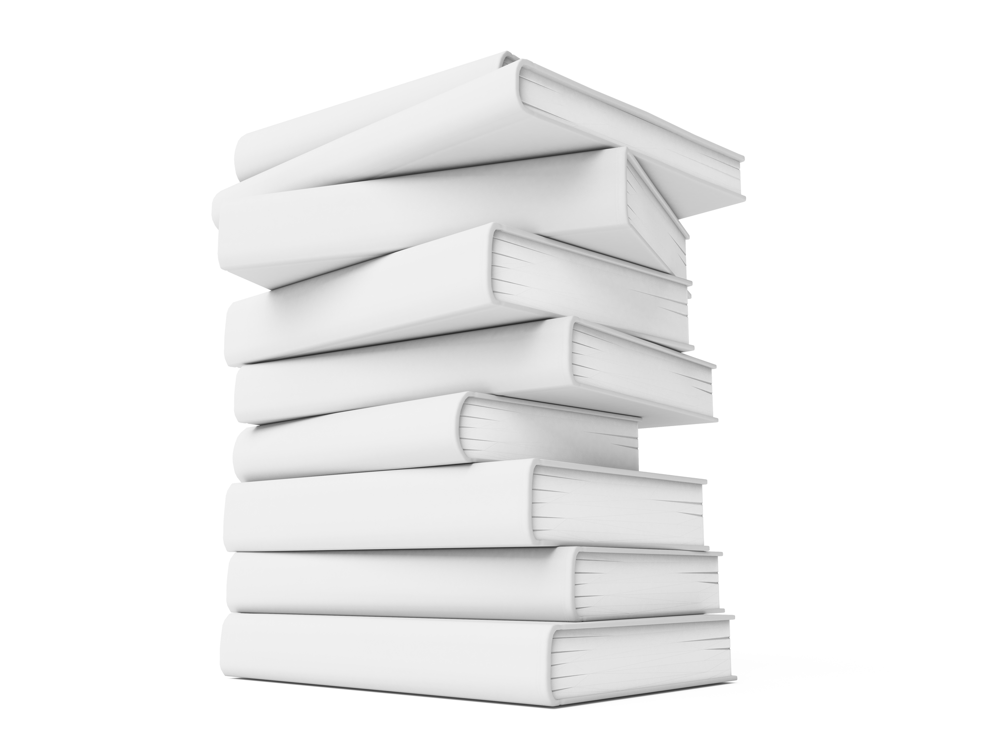 Blank book with white cover on white background. 3D rendering